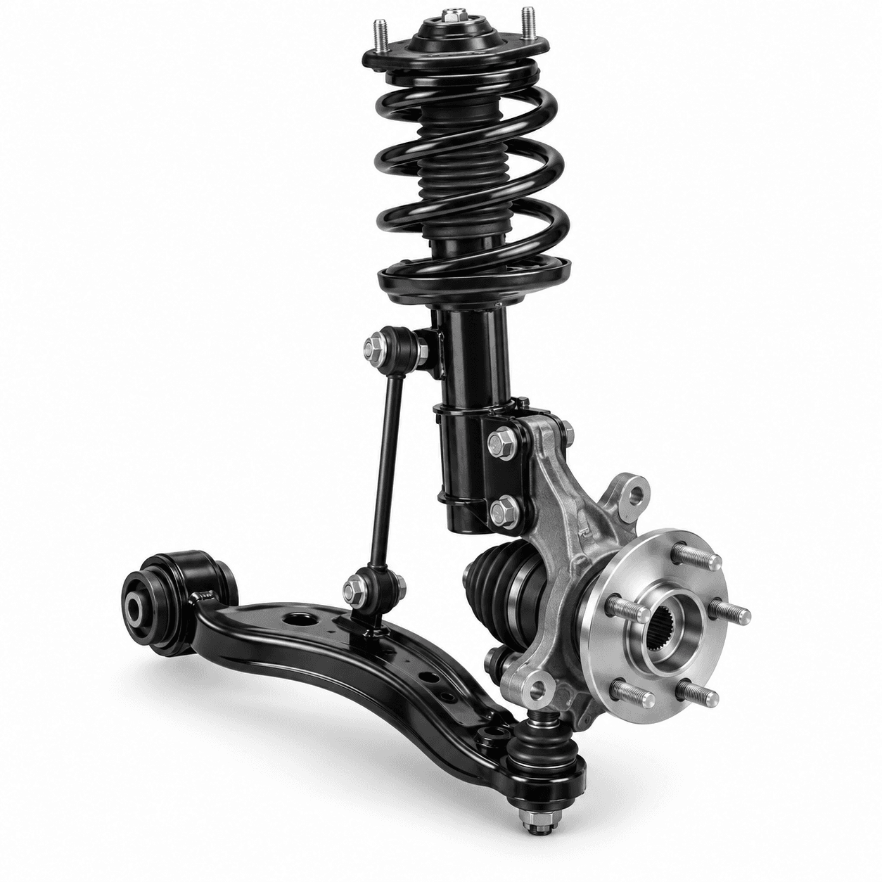 Japanese vehicle suspension strut and control arm assembly